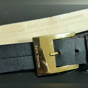 Michael Kors Black Leather Belt with Gold Buckle